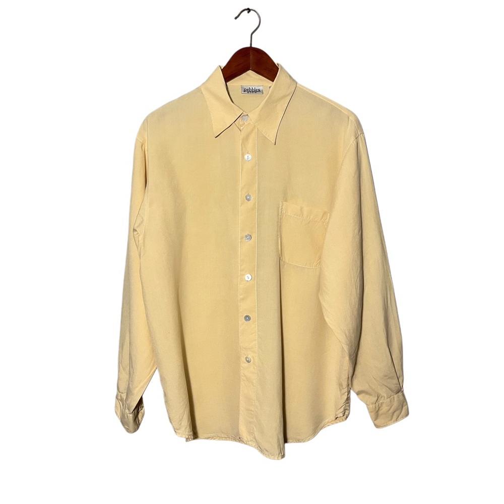 Pebbles Silk 100% Silk Champagne Button Down Blouse Vintage Minimalist L/XL